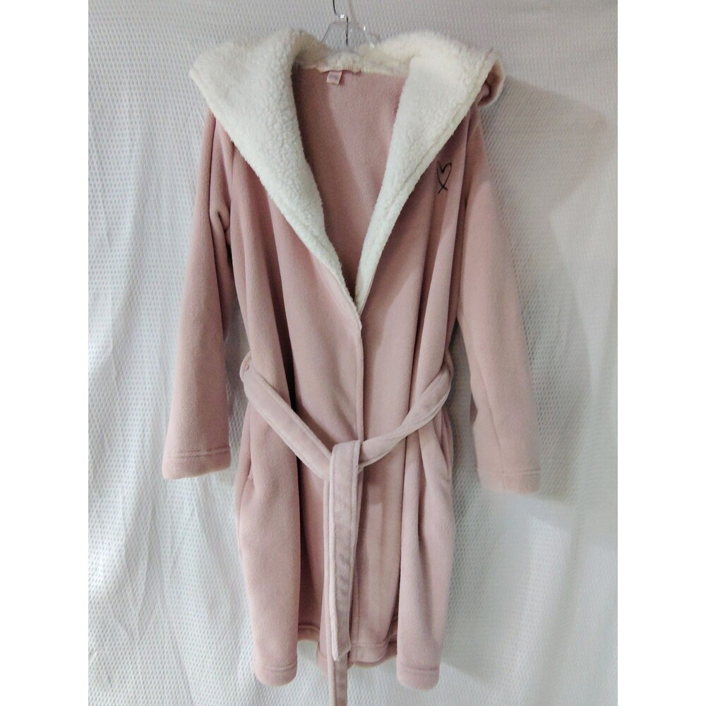 Victorias Secret The Cozy HOODED Short SHERPA  ROBE HOODIE Light Pink M / L